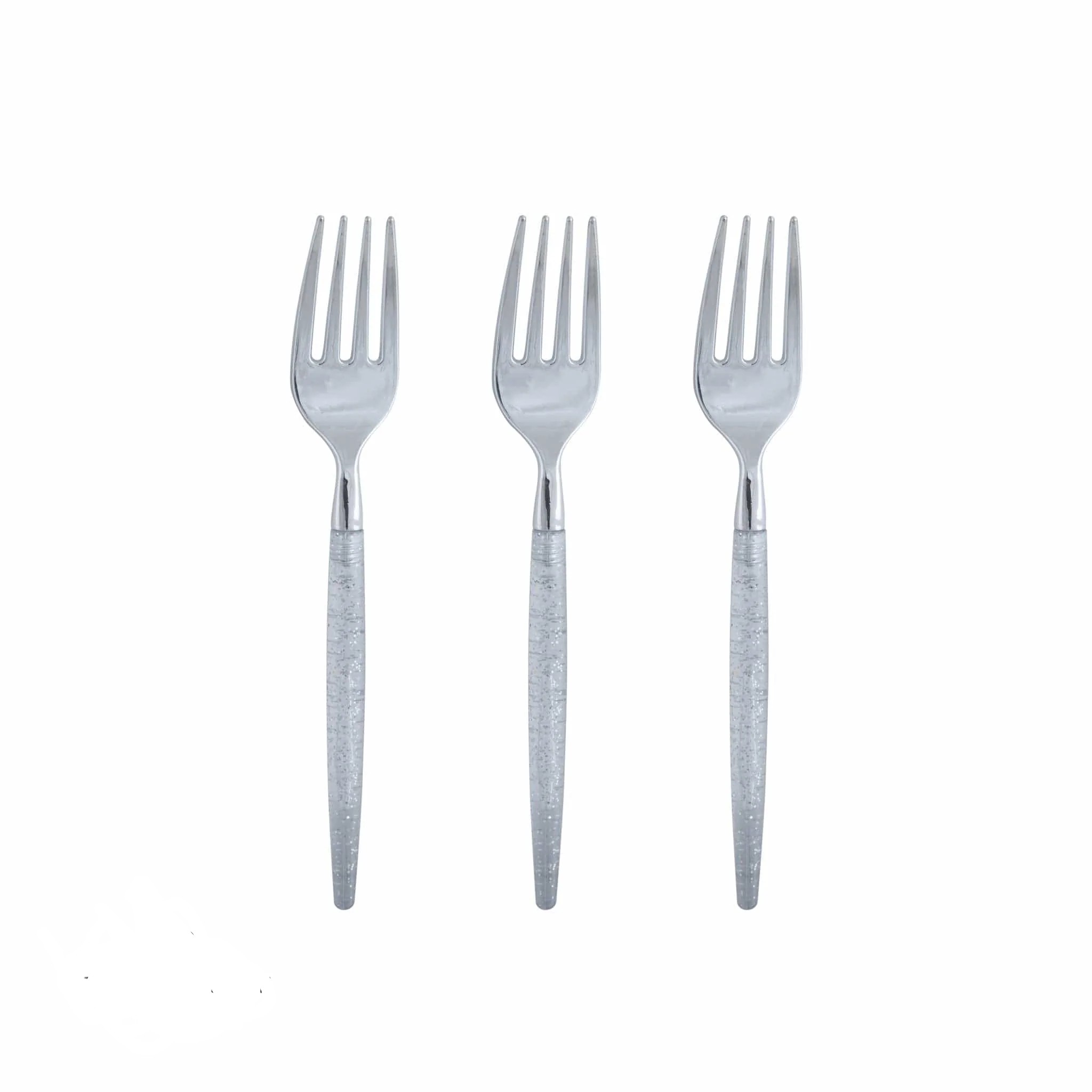 Luxe Party Silver Glitter Two Tone Plastic Mini Forks - 20 pcs