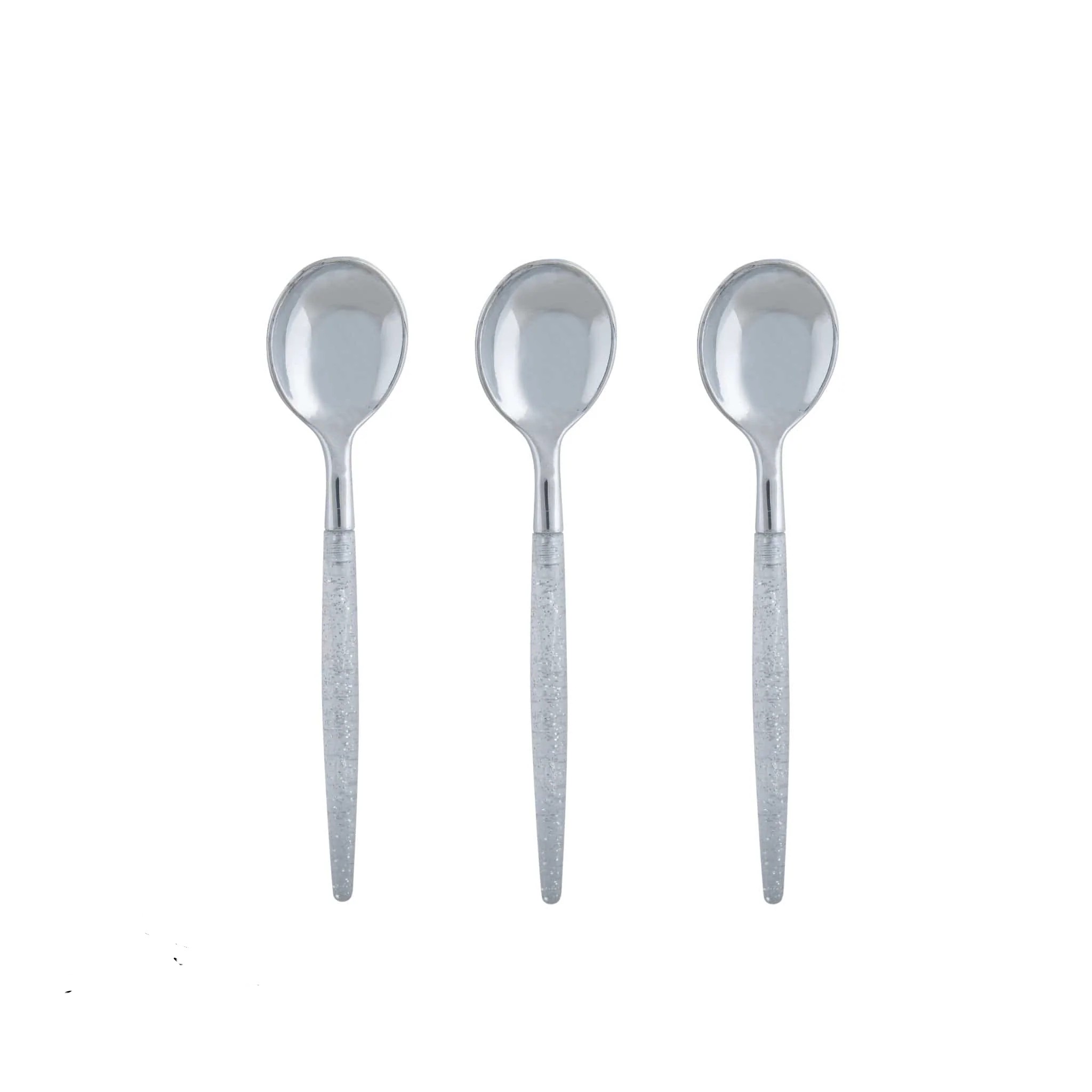 Luxe Party Silver Glitter Two Tone Plastic Mini Spoons - 20 pcs