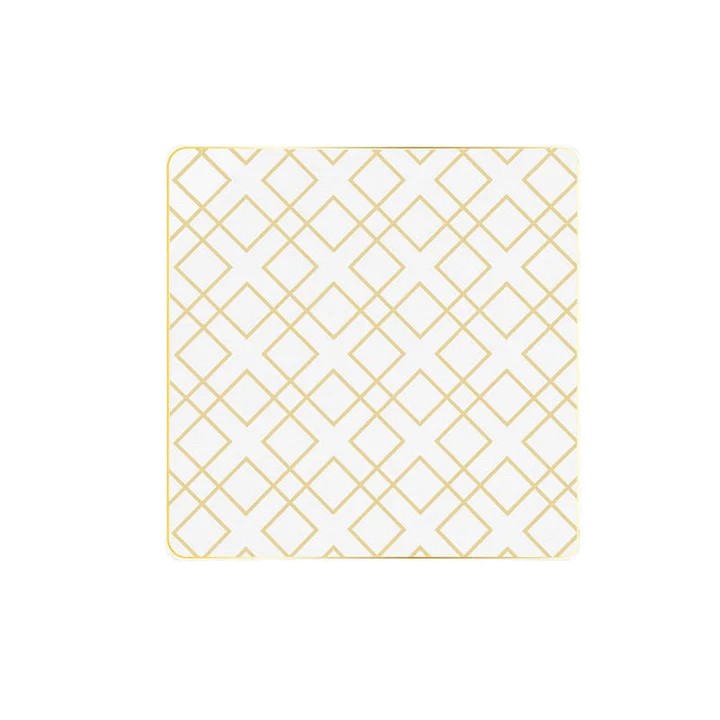 Luxe Party Square Clear Gold Art Deco Pattern Dinner Plate 10.5