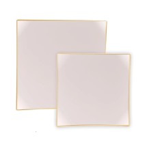 Luxe Party Square Linen with Gold Trim Plastic Dinner Plate 10.5" - 10 pcs