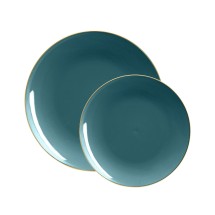 Luxe Party Teal Gold Rim Round Plastic Appetizer Plate 7.25" - 10 pcs