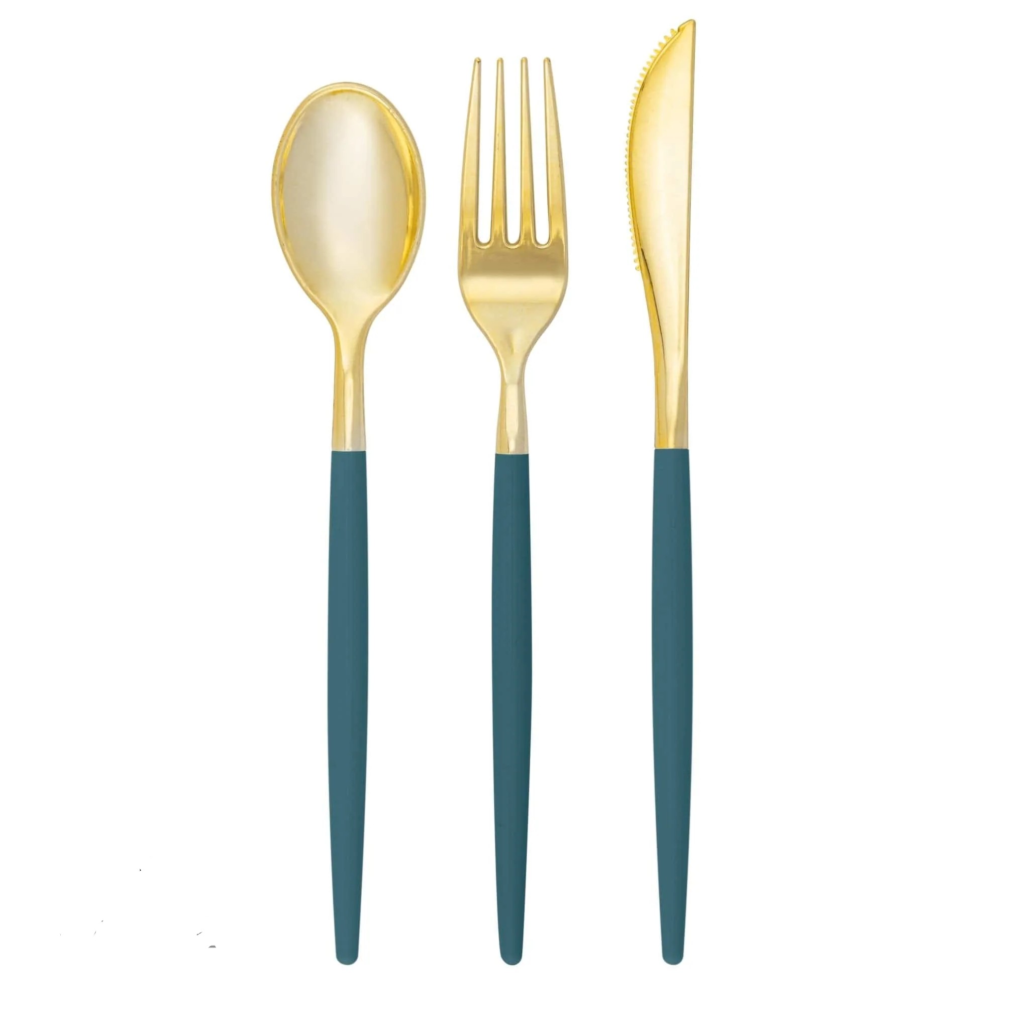 Luxe Party Teal and Gold Two Tone Plastic Cutlery Set - 32 pcs