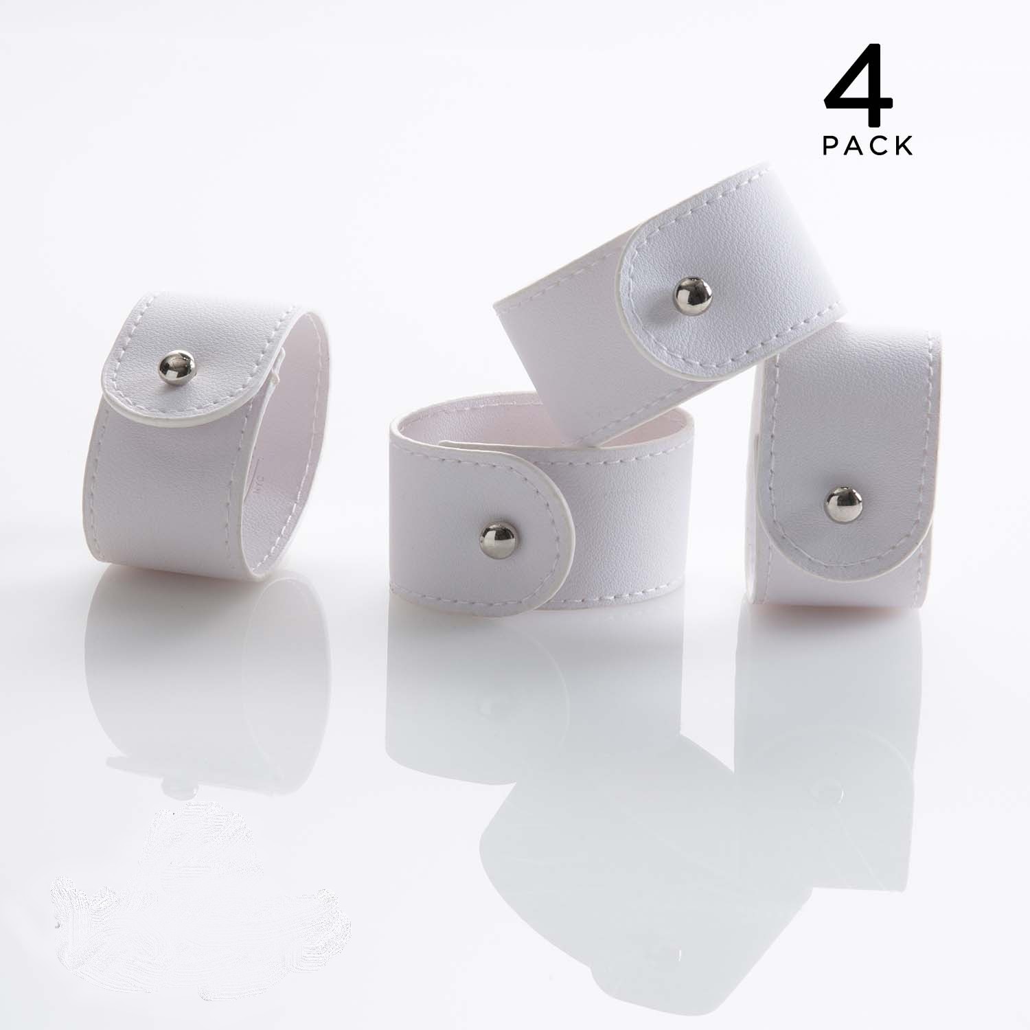 Luxe Party White Band Silver Stud Faux Leather Napkin Rings 7.5" - 4 pcs