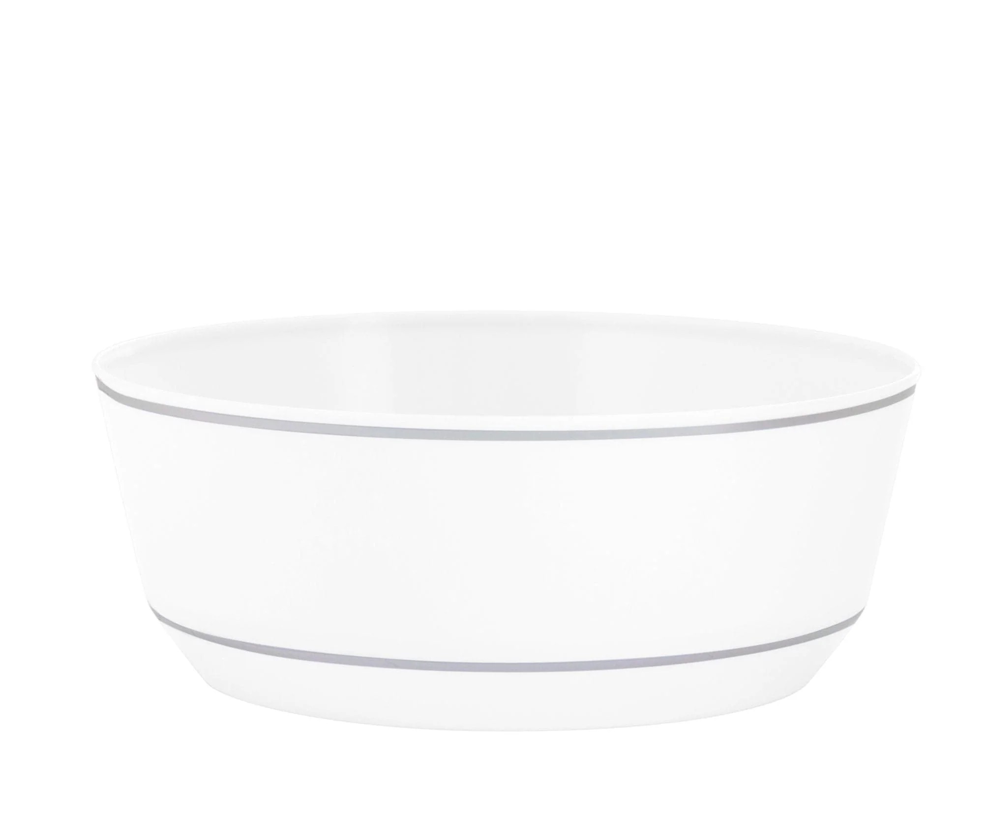 Luxe Party White Silver Rim Round Plastic Bowl 14 oz.- 10 pcs