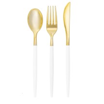 Luxe Party White and Gold Two Tone Plastic Cutlery Set - 32 pcs