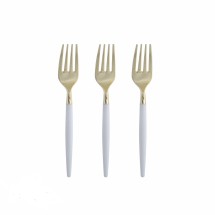 Luxe Party White and Gold Two Tone Plastic Mini Forks  - 20 pcs