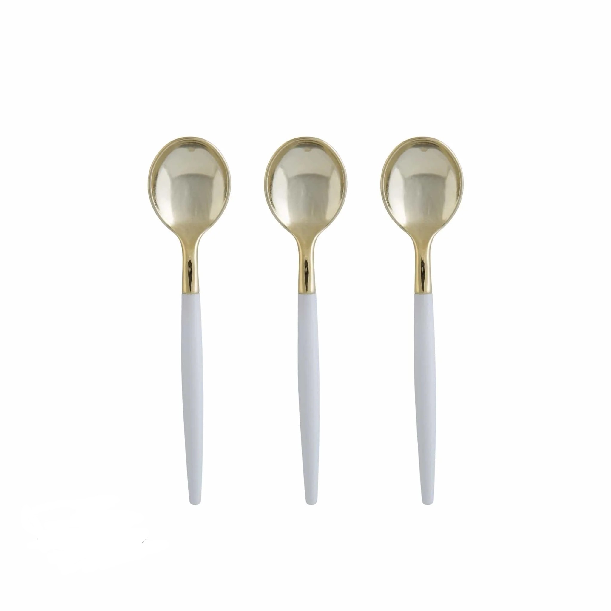 Luxe Party White and Gold Two Tone Plastic Mini Spoons - 20 pcs