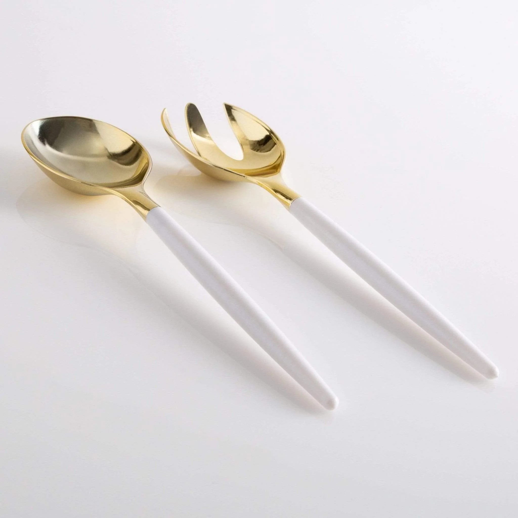 Luxe Party White and Gold Two Tone Plastic Serving Spoon/Fork Set