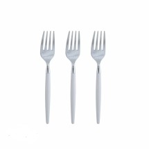 Luxe Party White and Silver Two Tone Plastic Mini Forks - 20 pcs