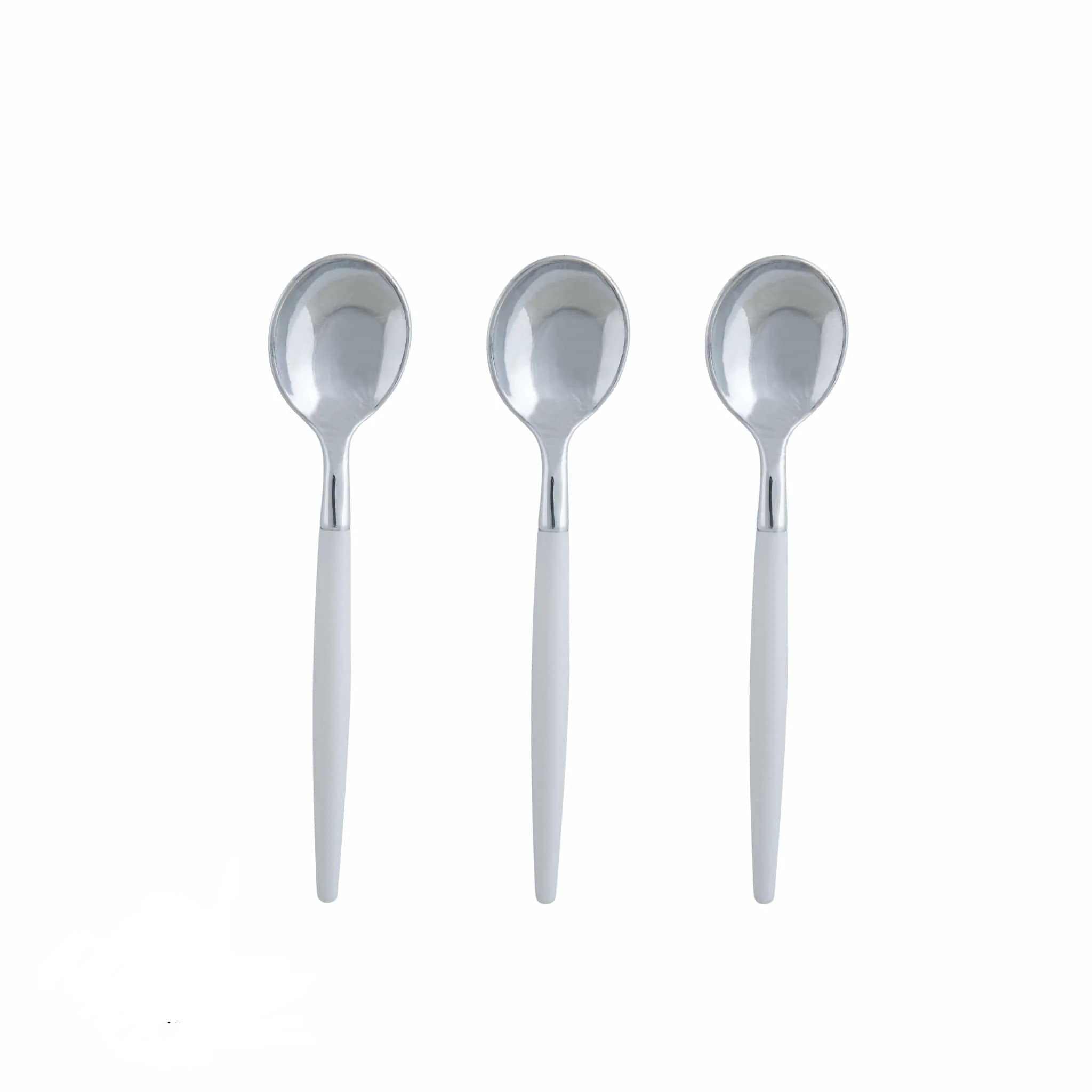 Luxe Party White and Silver Two Tone Plastic Mini Spoons  - 20 pcs