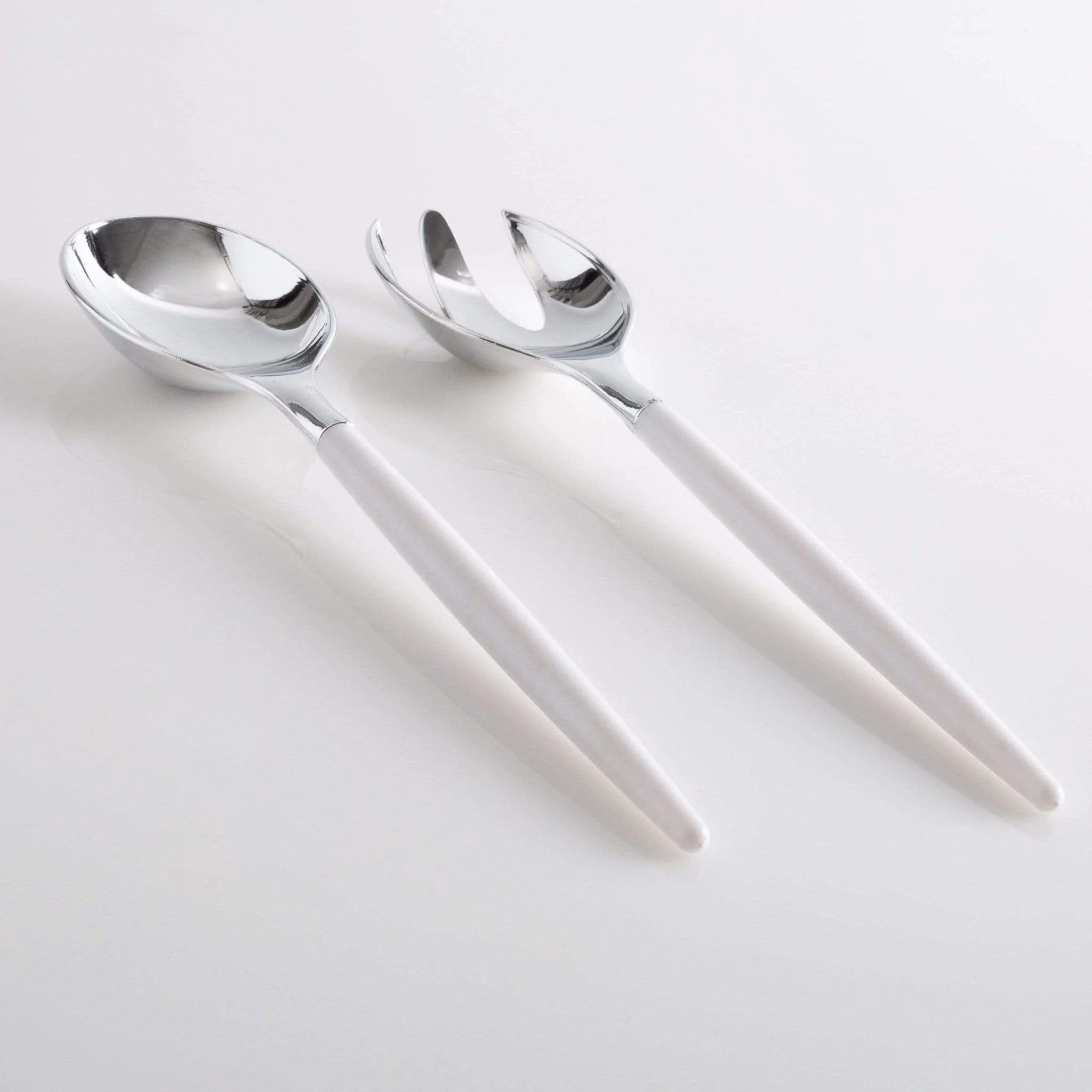 Luxe Party White and Silver Two Tone Plastic Serving Spoon/Fork Set