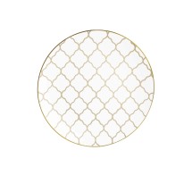 Luxe Party White with Gold Lattice Pattern Plastic Appetizer Plate 7.25" - 10 pcs