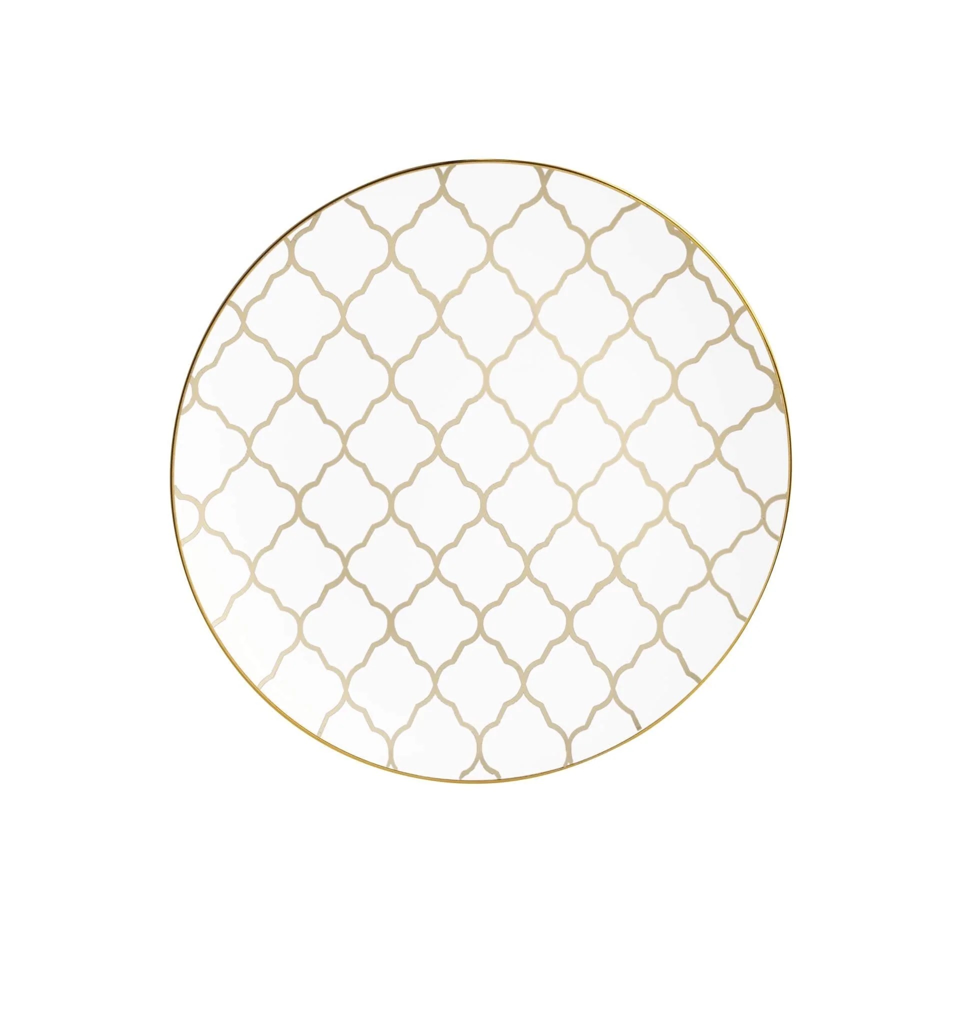Luxe Party White with Gold Lattice Pattern Plastic Dinner Plate 10.25