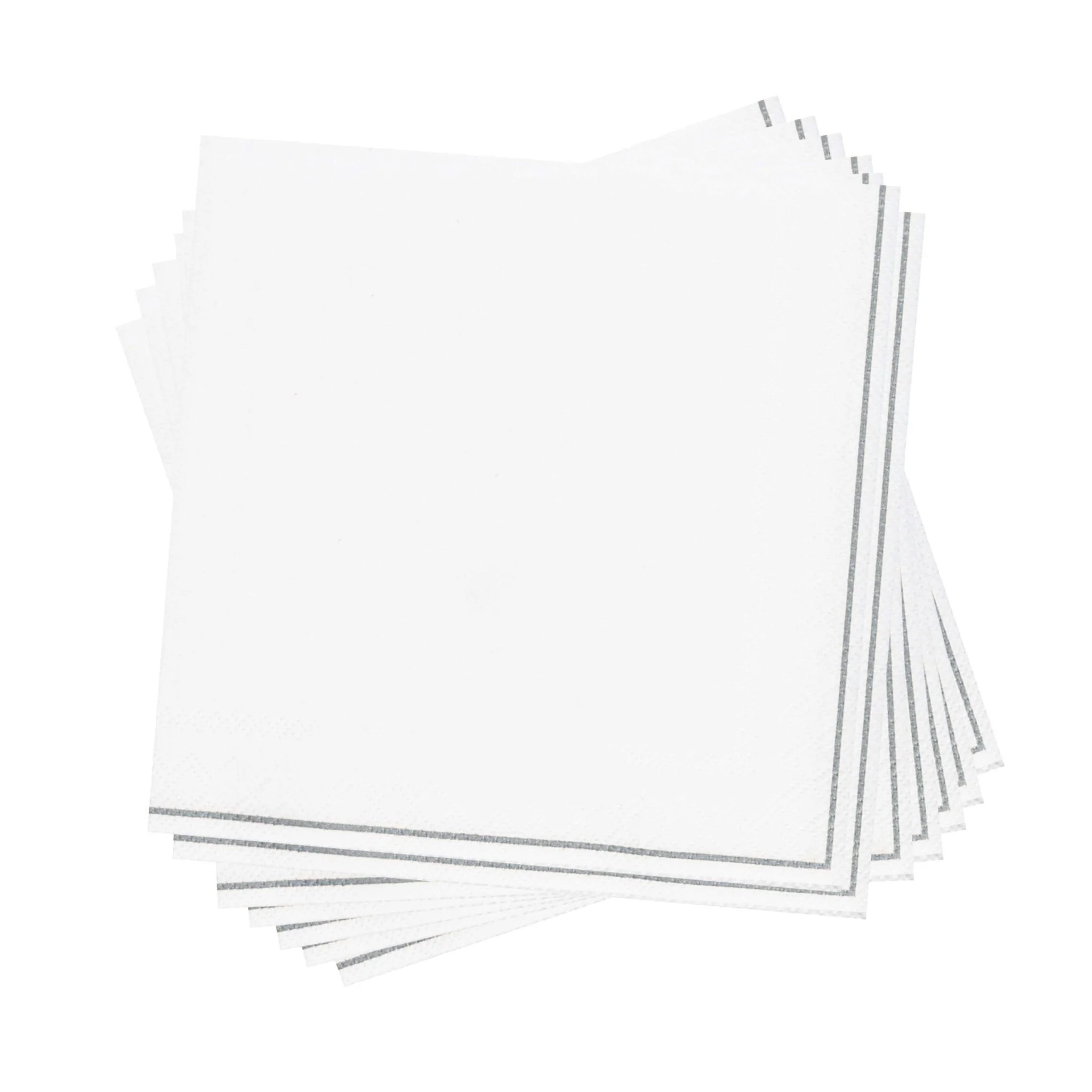 Luxe Party White with Silver Stripe Beverage Napkins - 20 pcs
