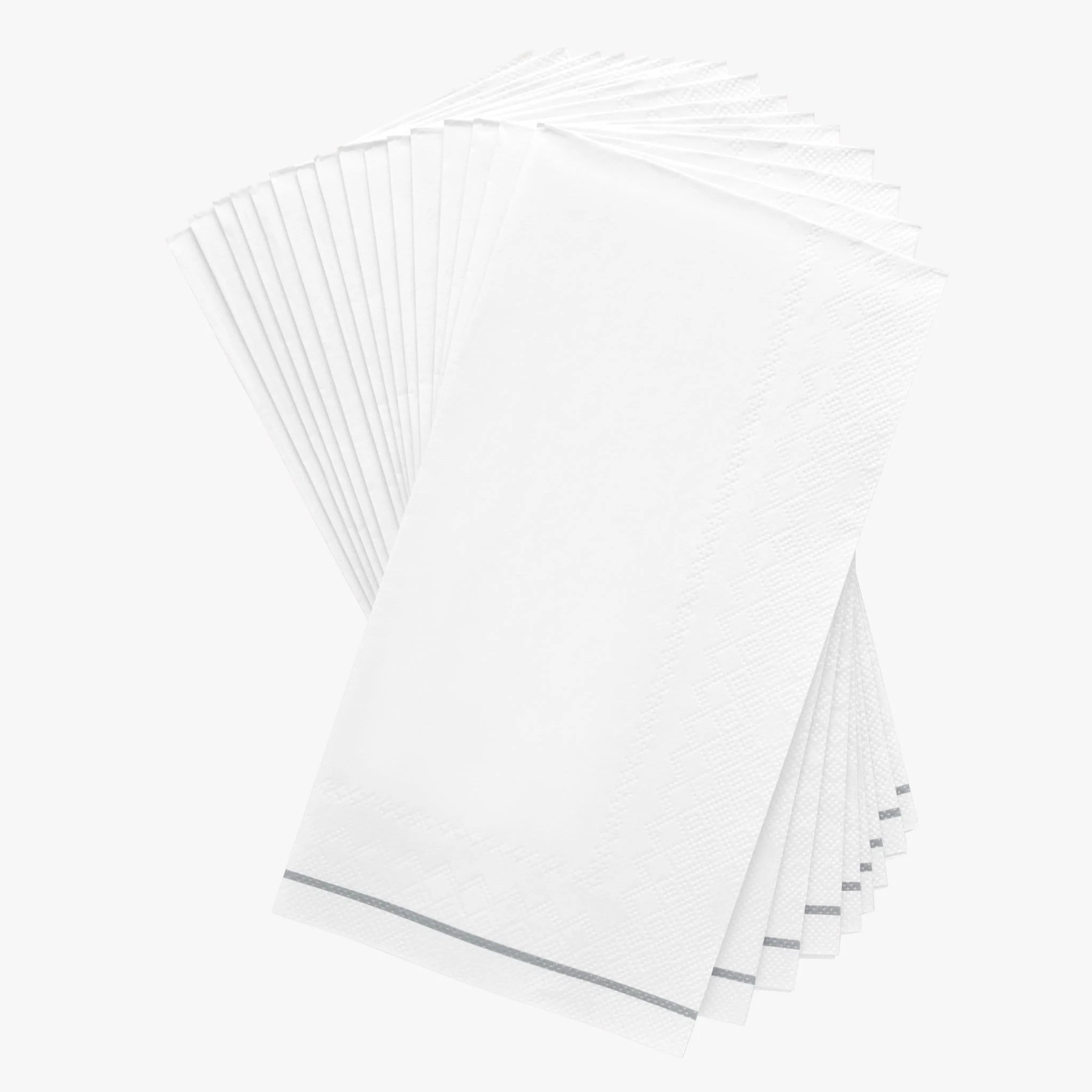 Luxe Party White with Silver Stripe Dinner Napkins - 16 pcs