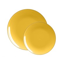 Luxe Party Yellow Gold Rim Round Plastic Appetizer Plate 7.25" - 10 pcs