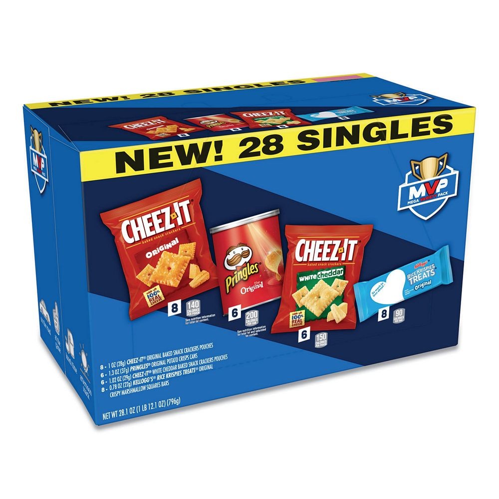 MVP Singles Variety Pack, Cheez-It Original/White Cheddar; Pringles Original; Rice Krispies Treats, 28/Box