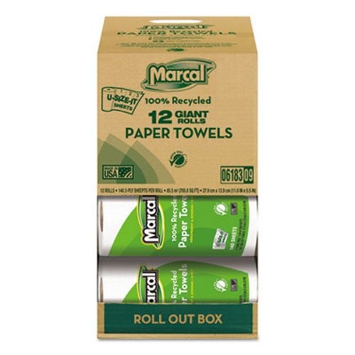 Marcal U-Size-It Kitchen 2-Ply Paper Towel Rolls, 12/Carton
