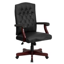 Flash Furniture 801L-LF0005-BK-LEA-GG Martha Washington Black Leather Executive Swivel Chair