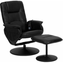 Flash Furniture BT-753P-MASSAGE-BK-GG Massaging Black Leather Recliner and Ottoman with Leather Wrapped Base