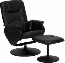 Flash Furniture BT-753P-MASSAGE-BK-GG Massaging Black Leather Recliner and Ottoman with Leather Wrapped Base