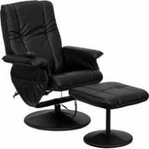 Flash Furniture BT-7600P-MASSAGE-BK-GG Massaging Black Leather Recliner and Ottoman with Leather Wrapped Base