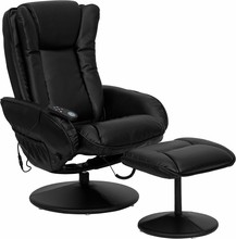 Flash Furniture BT-7672-MASSAGE-BK-GG Massaging Black Leather Recliner and Ottoman with Leather Wrapped Base
