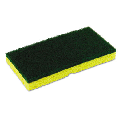 Medium-Duty Sponge N' Scrubber, 3 3/8 x 6 1/4, Yellow/Green, 3/Pack, 8 PK/CT