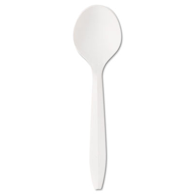 Mediumweight Polystyrene Cutlery, Soup Spoon, White, 1000/Carton