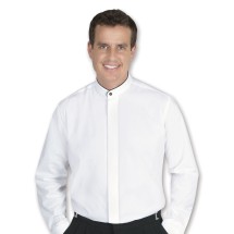 Henry Segal 1150 Men's Banded Collar White Dress Shirt with Black Piping