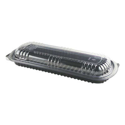 MicroRaves Rib Container with Vented Anti-Fog Lid, Full Slab, Black/Clear, 100/Carton