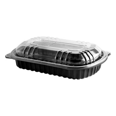 MicroRaves Rib Container w/Vented Anti-Fog Lids, Half Slab, Black/Clear, 150/Carton
