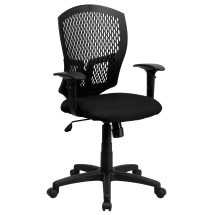 Flash Furniture WL-3958SYG-BK-A-GG Mid-Back Designer Back Task Chair with Padded Fabric Seat and Arms