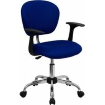 Flash Furniture H-2376-F-BLUE-ARMS-GG Mid-Back Blue Mesh Task Chair with Arms and Chrome Base
