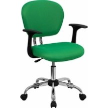 Flash Furniture H-2376-F-BRGRN-ARMS-GG Mid-Back Bright Green Mesh Task Chair with Arms and Chrome Base