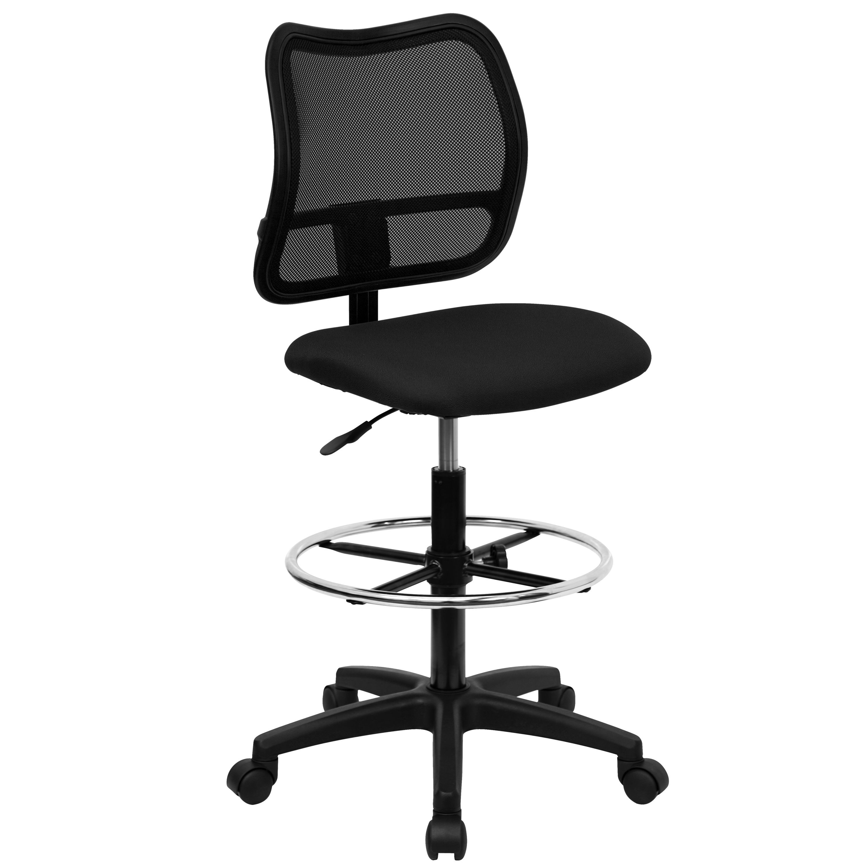 Flash Furniture WL-A277-BK-D-GG Mid-Back Mesh Drafting Stool with Black Fabric Seat
