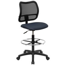 Flash Furniture WL-A277-NVY-D-GG Mid-Back Mesh Drafting Stool with Navy Blue Fabric Seat