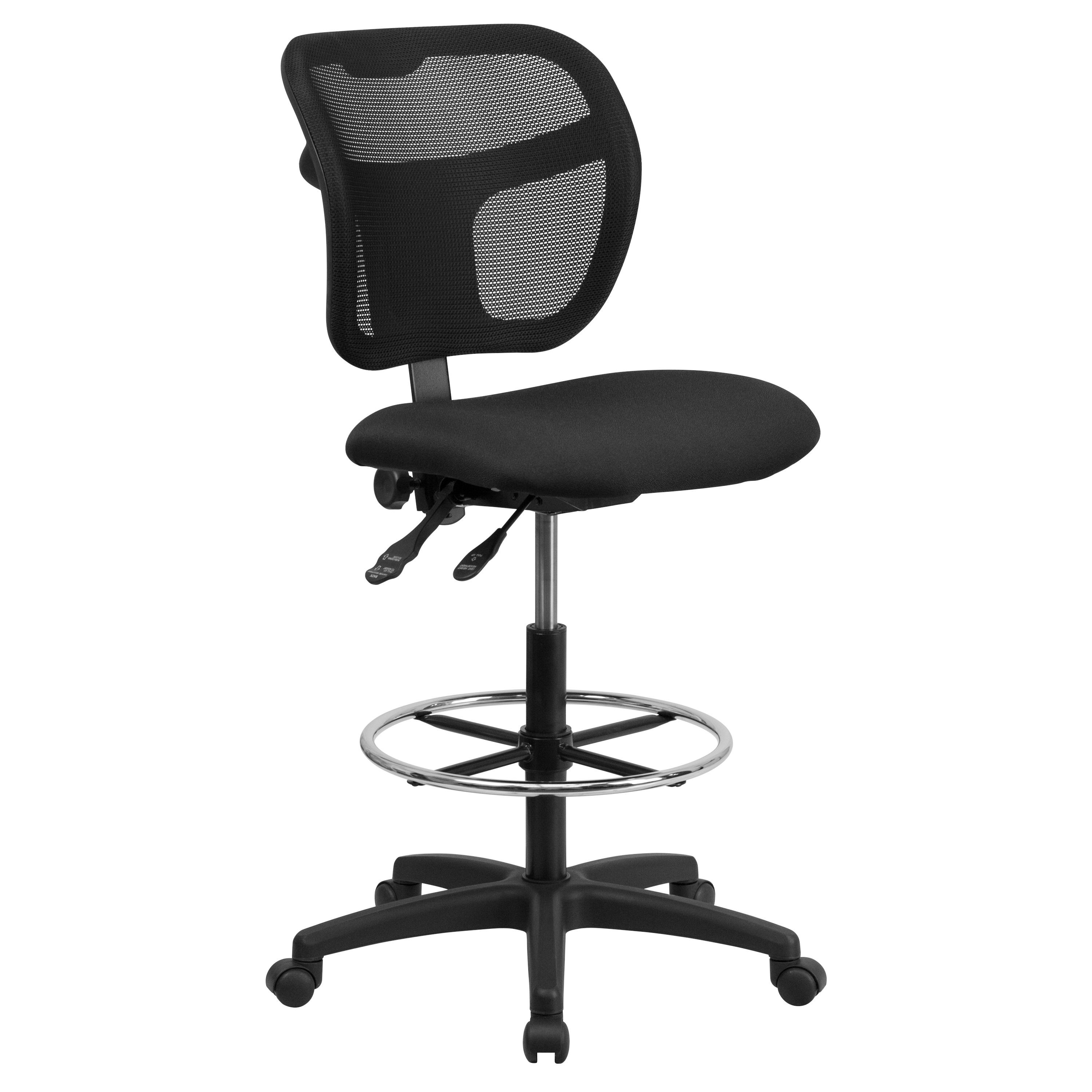 Flash Furniture WL-A7671SYG-BK-D-GG Mid-Back Mesh Drafting Stool with Black Fabric Seat