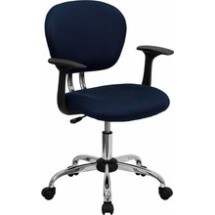 Flash Furniture H-2376-F-NAVY-ARMS-GG Mid-Back Navy Blue Mesh Task Chair with Arms and Chrome Base
