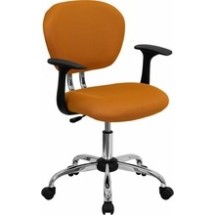 Flash Furniture H-2376-F-ORG-ARMS-GG Mid-Back Orange Mesh Task Chair with Arms and Chrome Base