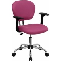 Flash Furniture H-2376-F-PINK-ARMS-GG Mid-Back Pink Mesh Task Chair with Arms and Chrome Base