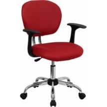 Flash Furniture H-2376-F-RED-ARMS-GG Mid-Back Red Mesh Task Chair with Arms and Chrome Base