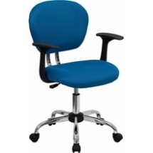 Flash Furniture H-2376-F-TUR-ARMS-GG Mid-Back Turquoise Mesh Task Chair with Arms and Chrome Base