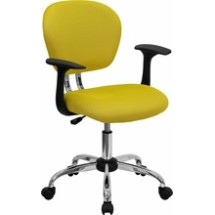 Flash Furniture H-2376-F-YEL-ARMS-GG Mid-Back Yellow Mesh Task Chair with Arms and Chrome Base