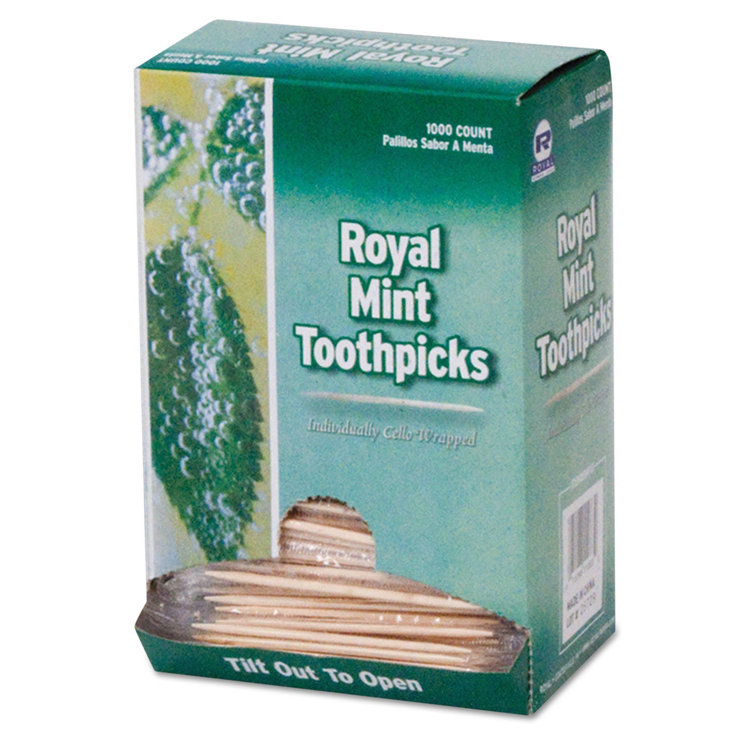 Mint Cello-Wrapped Wood Toothpicks, 2 1/2", Natural, 15000/Carton
