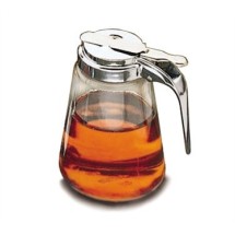 TableCraft 1371 Modern Glass 12 oz. Syrup Dispenser with Chrome Plated Metal Top