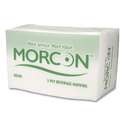 Morsoft Beverage Napkins, 9 x 9/4, White, 500/Pack, 8 Packs/Carton