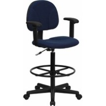 Flash Furniture BT-659-NVY-ARMS-GG Navy Blue Patterned Fabric Ergonomic Drafting Stool with Arms