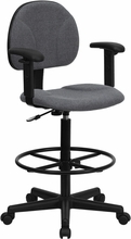 Flash Furniture BT-659-GRY-ARMS-GG Gray Fabric Ergonomic Drafting Stool with Arms