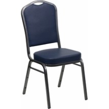 Flash Furniture FD-C01-SILVERVEIN-NY-VY-GG HERCULES Series Crown Back Stacking Banquet Chair with Navy Vinyl/Silver Vein Frame